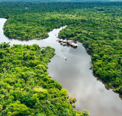 Aerial view of Amazon Rainforest in Peru.